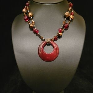 Estate Lia Sophia Glass Pendent & Beaded Necklace